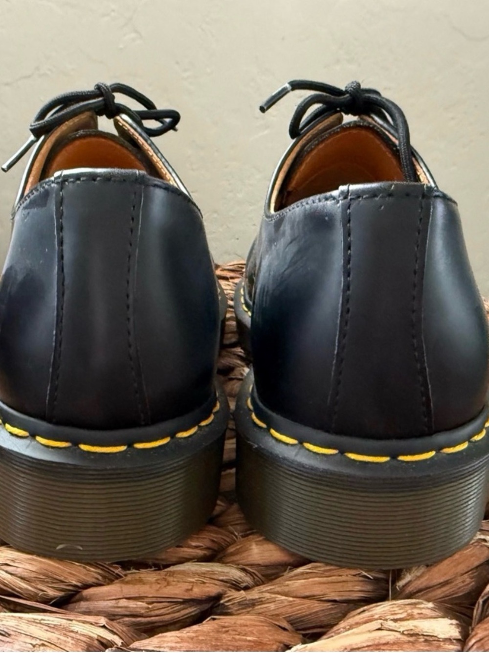 Dr. Martens Black Leather 3-Eye Derby with Yellow Stitching Sz 10.5 - Picture 4 of 6